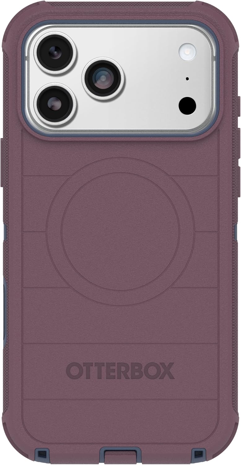 Left. OtterBox - OtterBox - Defender Series Pro Hard Shell for Apple iPhone 17 Pro Max - Tulipwood Glow (Purple & Blue).