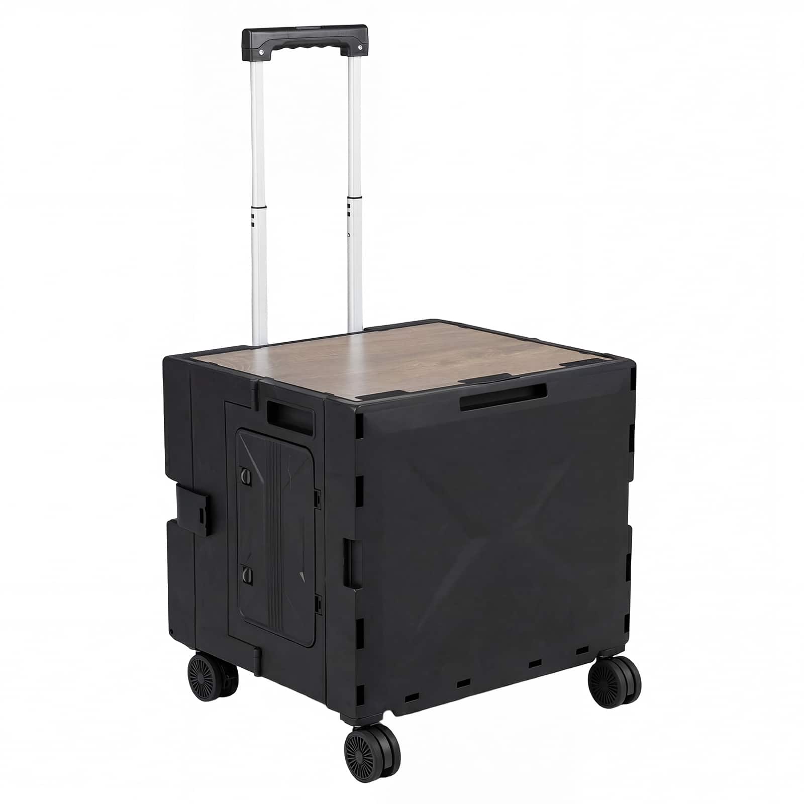 Gymax - Foldable Utility Cart on 4 Rotate Wheels w/Telescoping Handle Lid & Cup Holder - Black