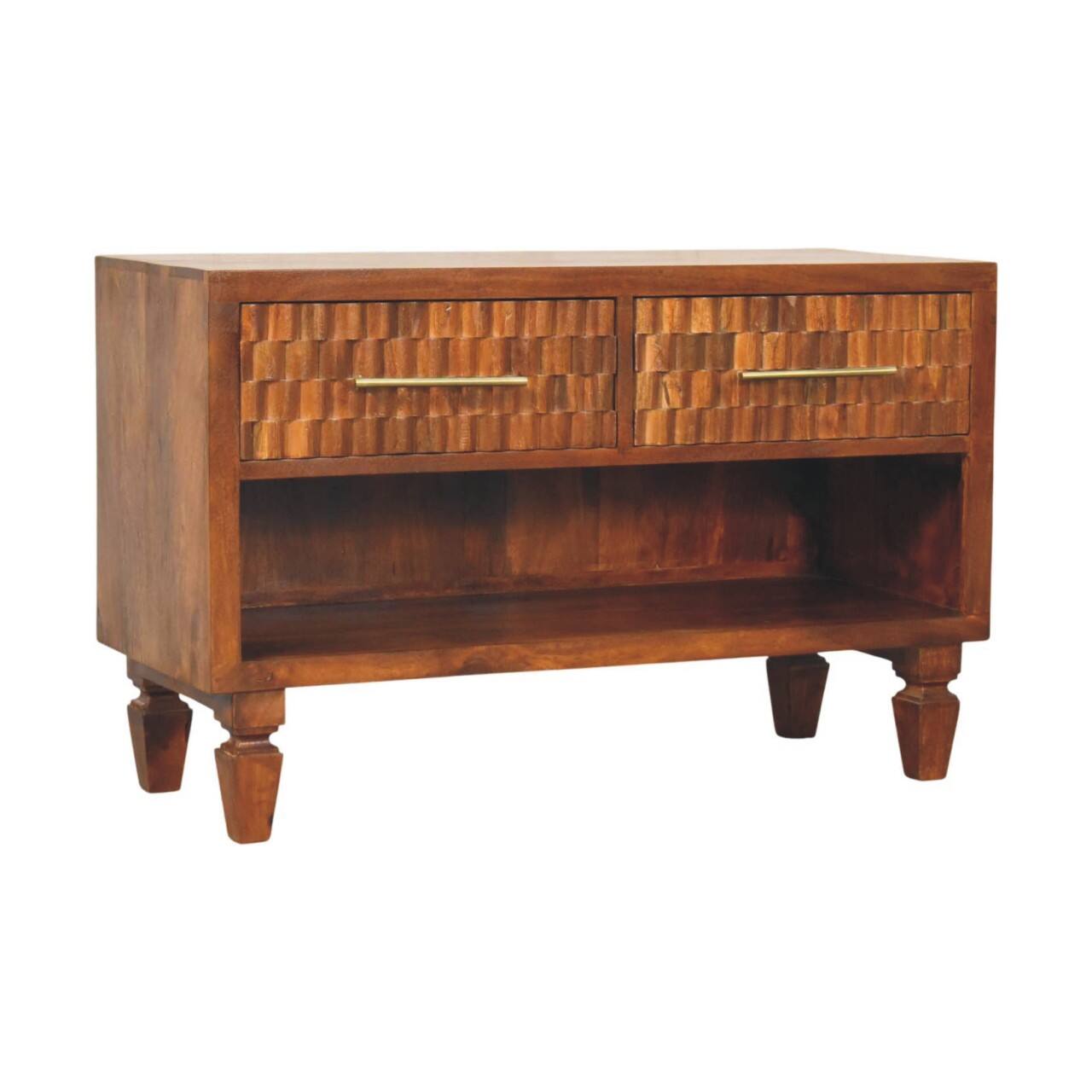 Left. Artisan Furniture - Artisan Furniture Solid Wood Cadiz Carved Shoe Bench , Brown - Brown.