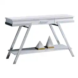 Manhattan Lane - Tius 48 Inch Sofa Table, Open Shelf, Chrome Frame, High Gloss White Finish - White, Chrome