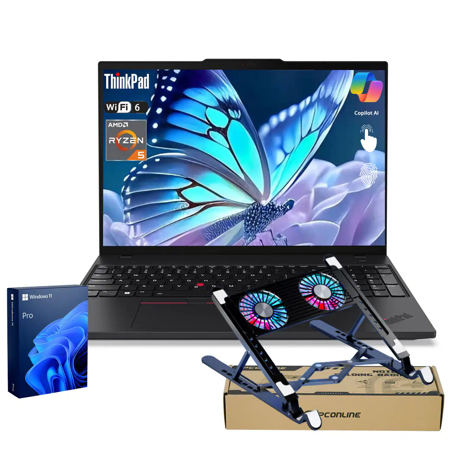 Lenovo - E16 ThinkPad 16" FHD+ Touchscreen Business Laptop - AMD Ryzen 5 7535U - 64GB DDR5 RAM - 2TB SSD - with PCO Laptop Cooler - Black