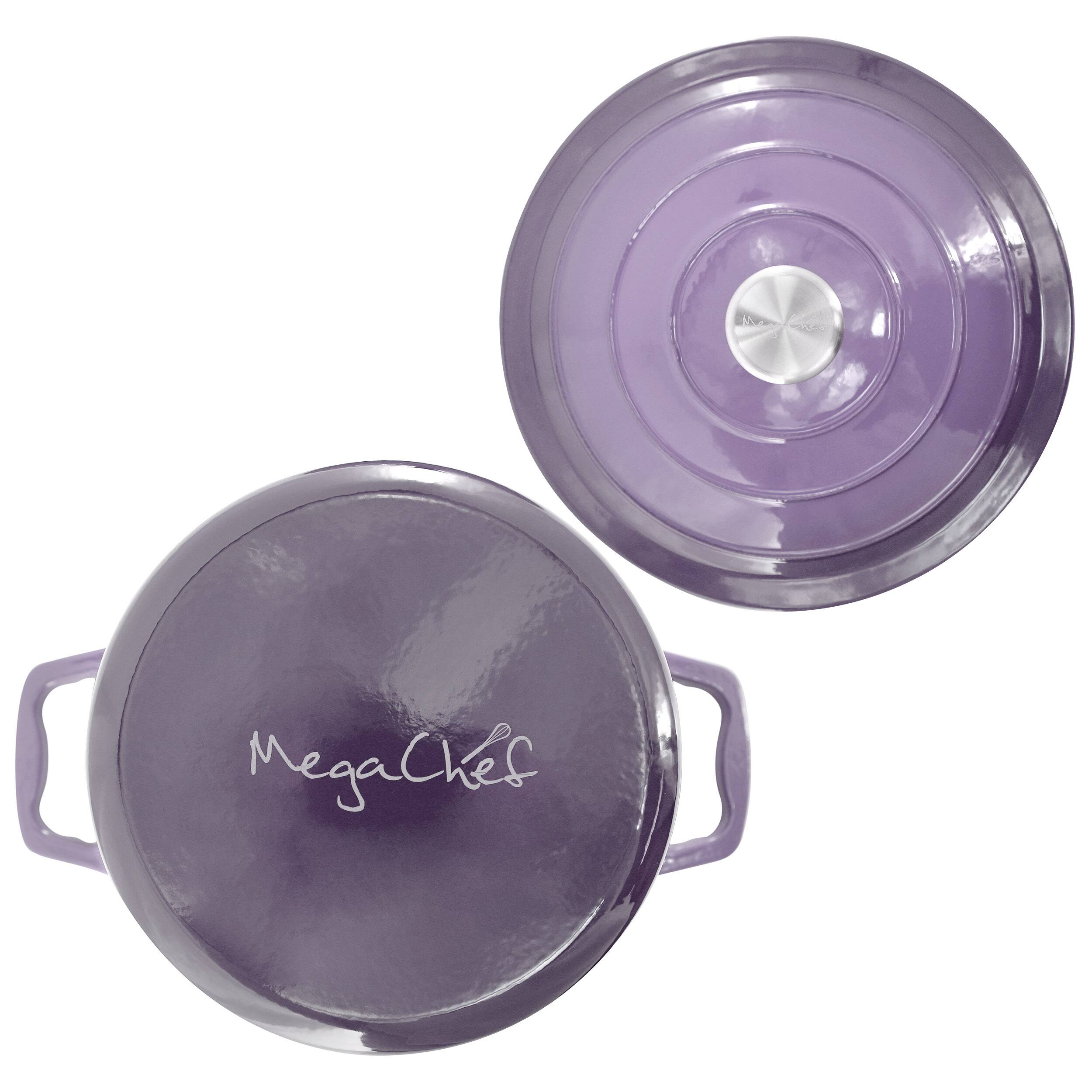 Alt View 5. MegaChef - MegaChef 5 Quarts Round Enameled Cast Iron Casserole with Lid in Gradient Purple - Purple.