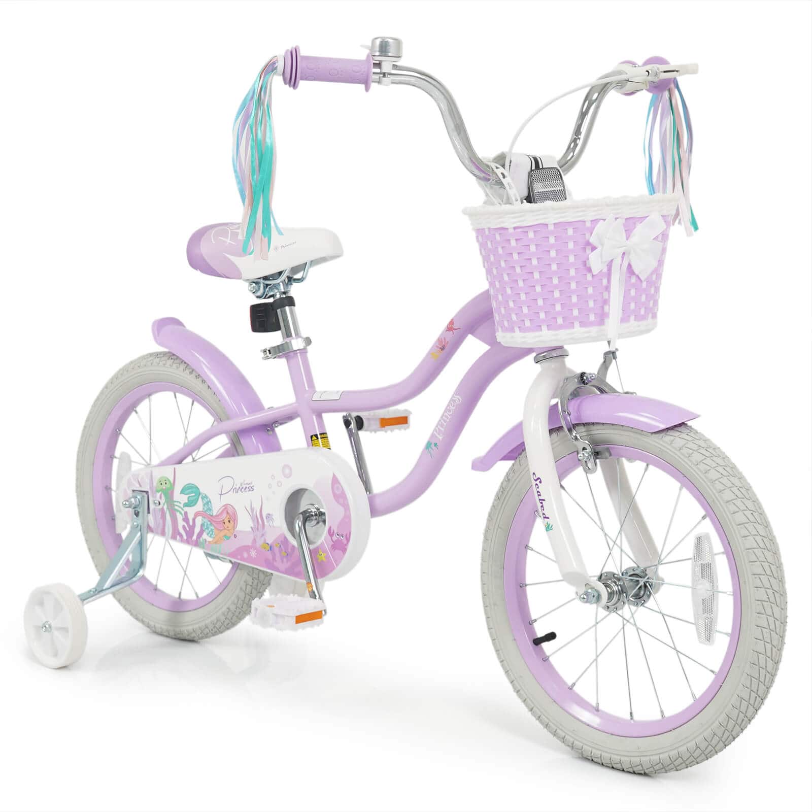 Costway - 16" Kids Bike, Toddler Bicycle with Training Wheels, Hand & Coaster Brakes - Purple