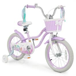 Costway - 16" Kids Bike, Toddler Bicycle with Training Wheels, Hand & Coaster Brakes - Purple