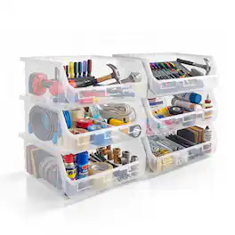 Sorbus - Extra Large Open Front Stackable Garage Storage Bin – Heavy Duty Plastic Organizer Tote for Tools, Hardware - Clear