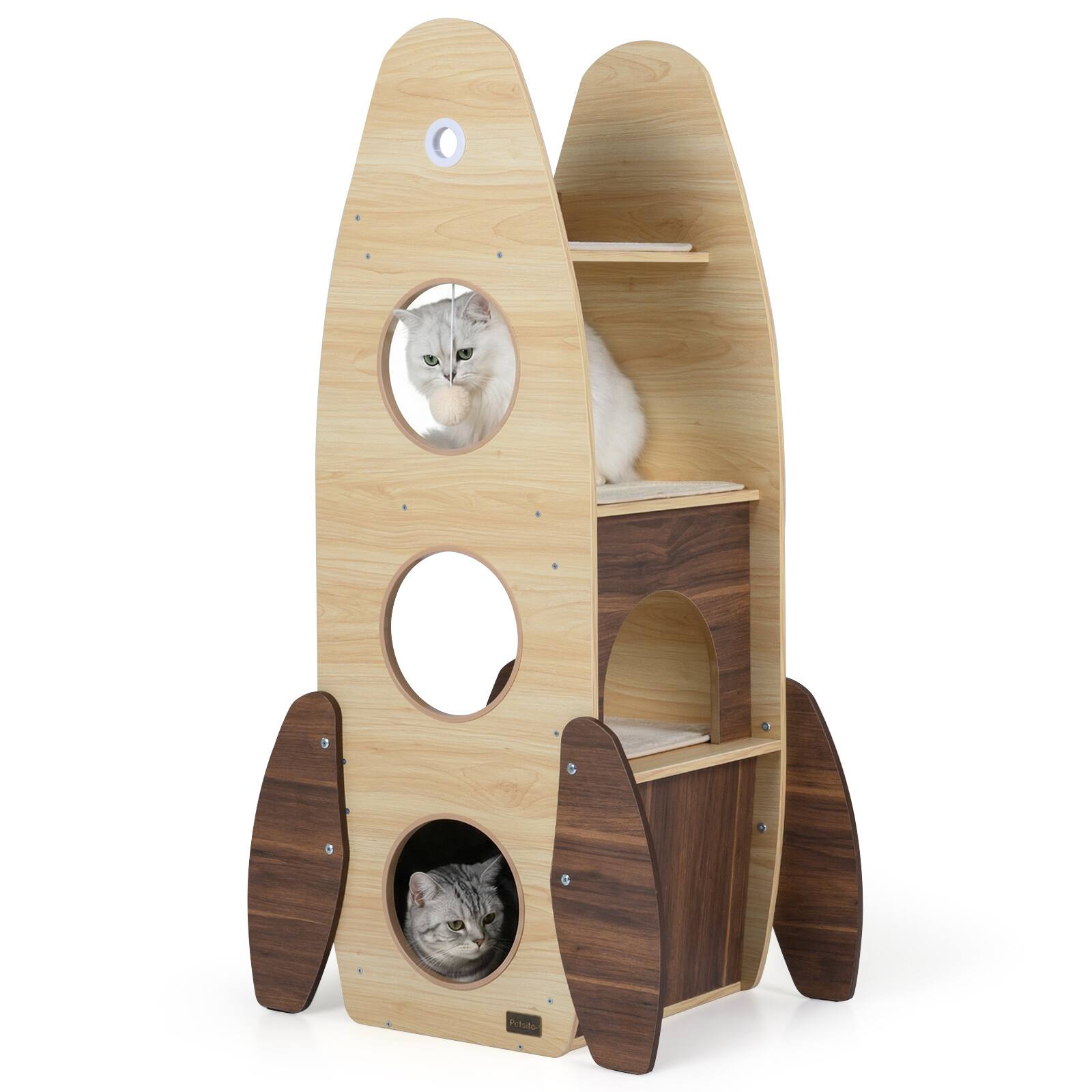 Alt View 9. Gymax - Gymax 47'' Large Wooden Cat House w/ 2-Storey Condo Top Perch & Sisal Scratching Pad.