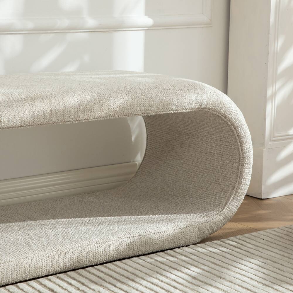 Alt View 2. Ropilly - Ropilly 52 Inch Chenille Upholstered Bench for Bedroom End of Bed, Modern Entryway Shoe Bench with Iron Frame, Wheat - Wheat.