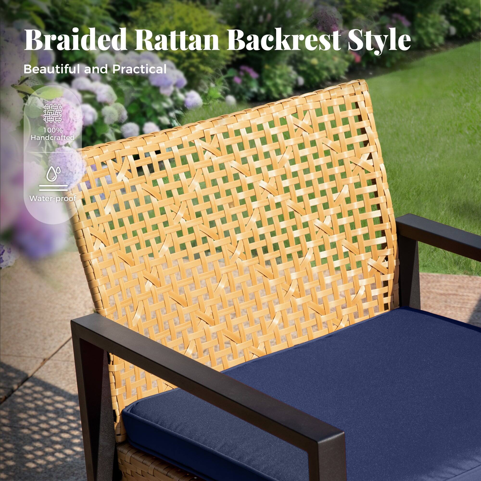 Braided Rattan Backrest Style  
Beautiful and Practical  
100% Handcrafted  
Water-proof