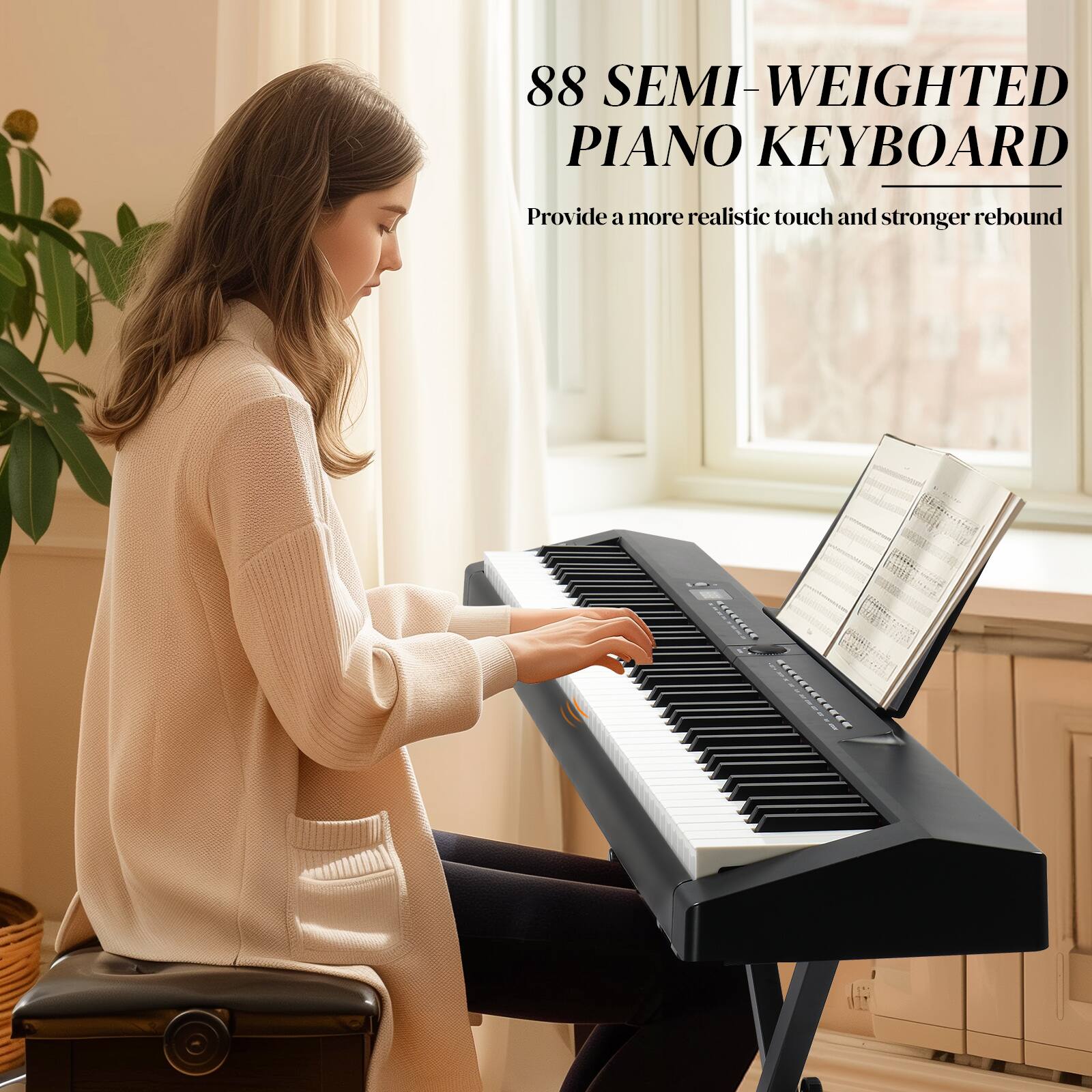 88 SEMI-WEIGHTED PIANO KEYBOARD  
Provide a more realistic touch and stronger rebound