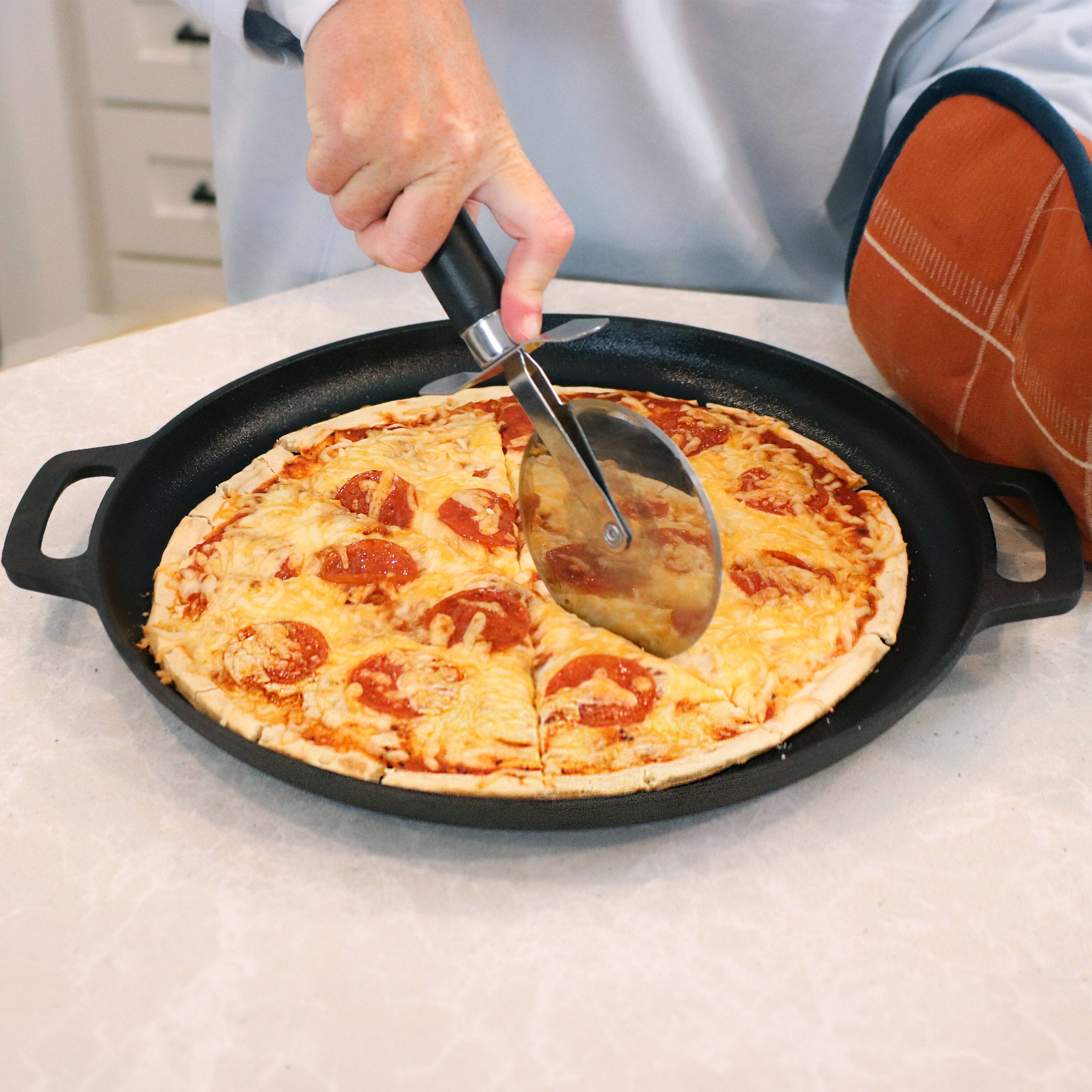 Alt View 3. Sunnydaze - Seasoned Cast Iron Pizza Pan with Handles - 13.75-Inch - Black.