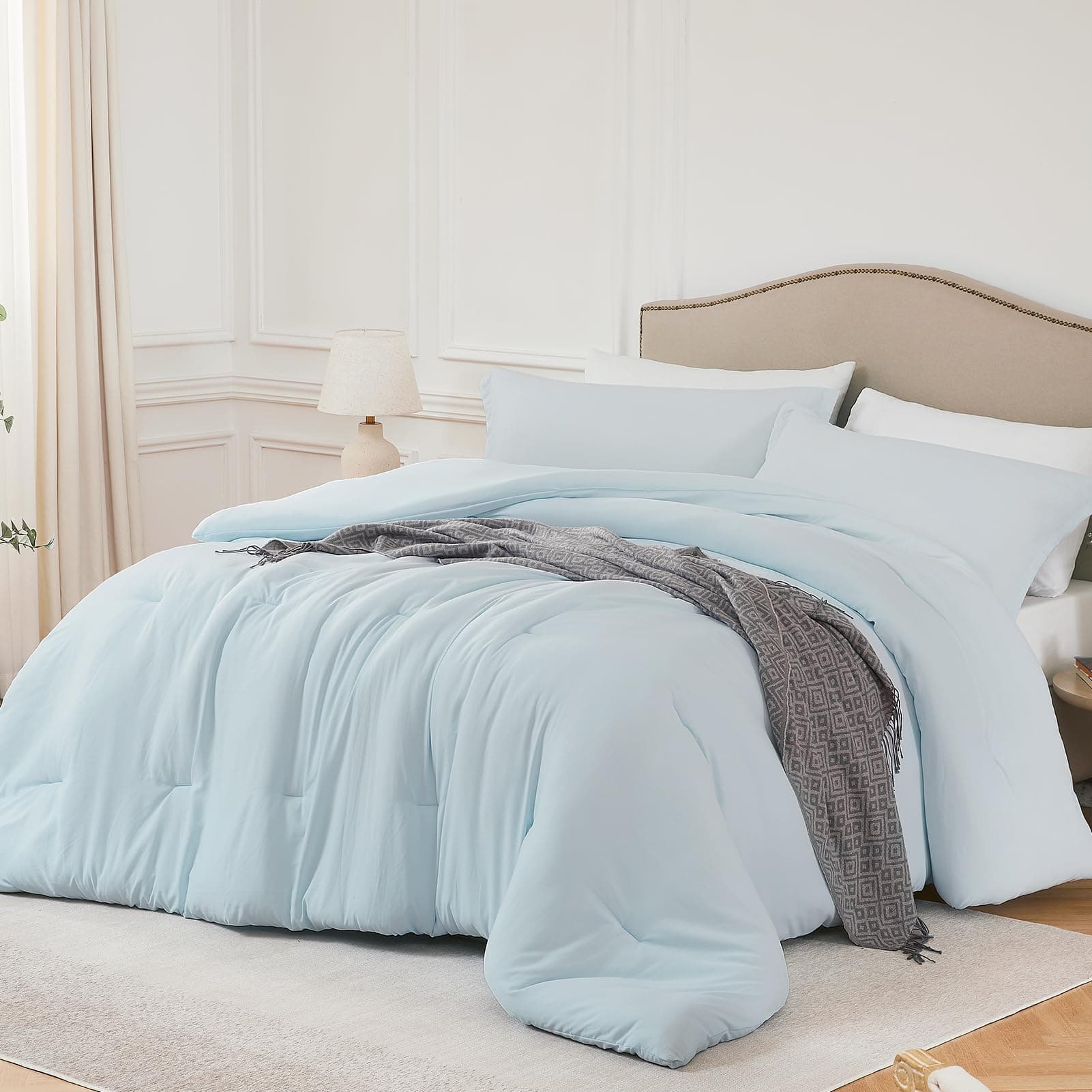 Comfort Essence - Queen Comforter Sets 3pcs Soft Lightweight Breathable Bedding For All Season Size9090 2 Pillowcases - Skyblue-Full (82"x86")