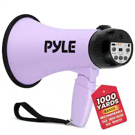 Pyle - 30W Rechargeable Megaphone with Voice Recorder, Siren, AUX Input & USB-C Charging, Purple - Light Purple