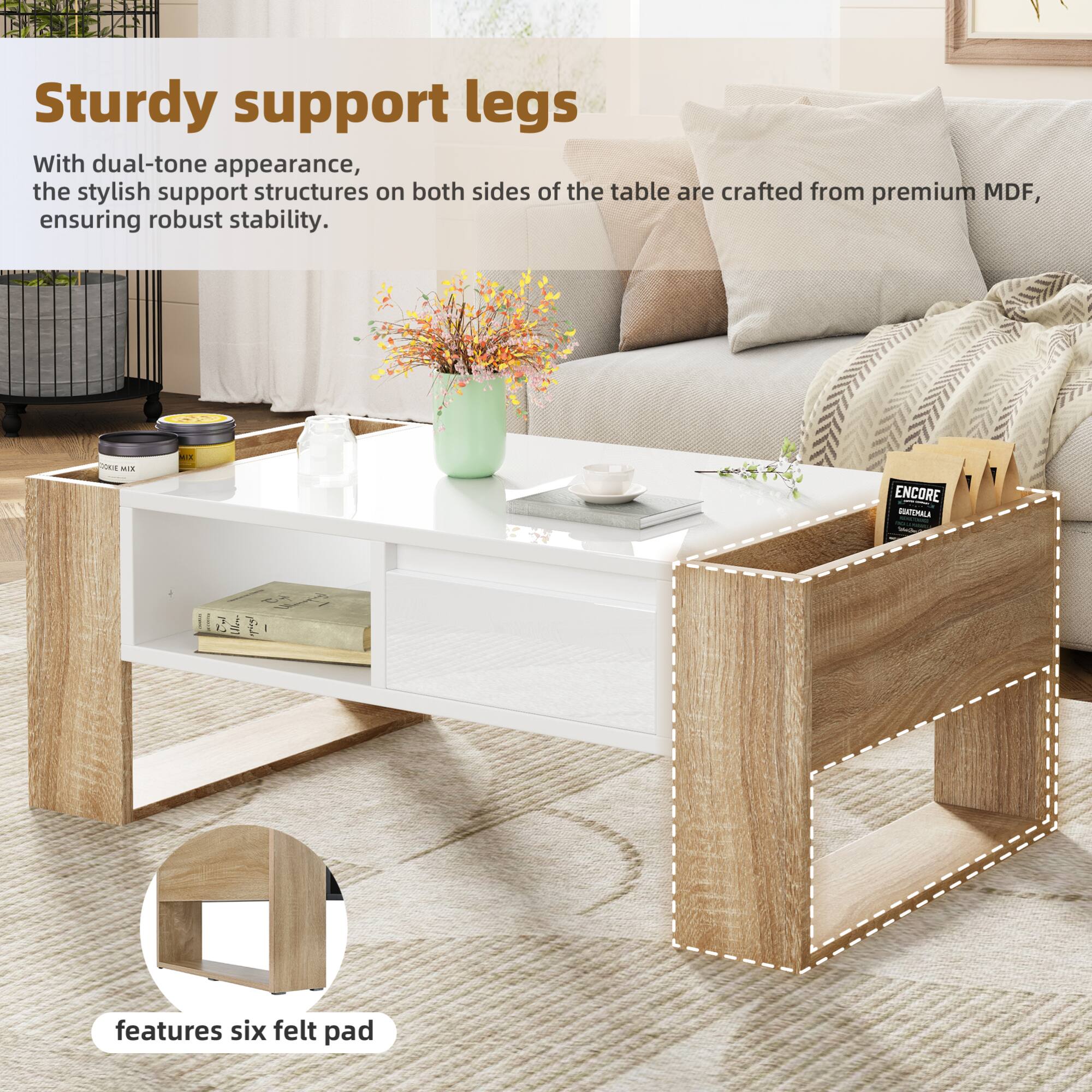 Sturdy support legs

With dual-tone appearance, the stylish support structures on both sides of the table are crafted from premium MDF, ensuring robust stability.

features six felt pad