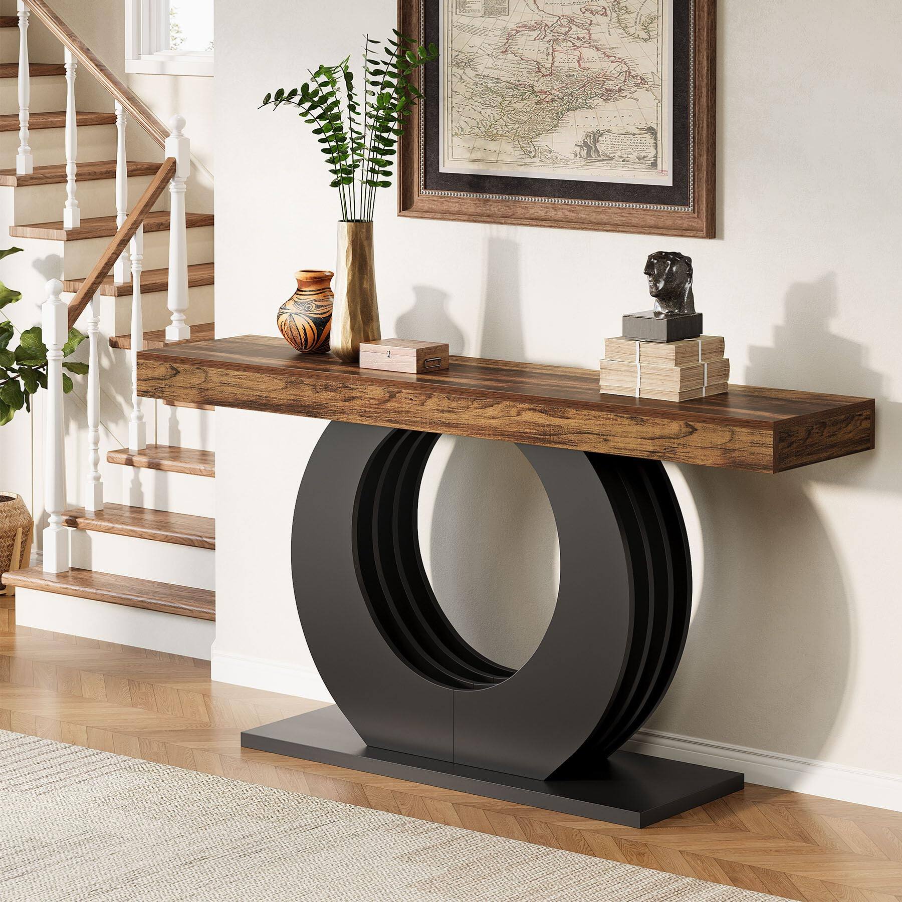 Left. Tribesigns - 63-Inch Console Sofa Table, Rustic Industrial Farmhouse Entryway Table, Narrow Long Couch Console Behind Sofa with Black - Rustic Brown.