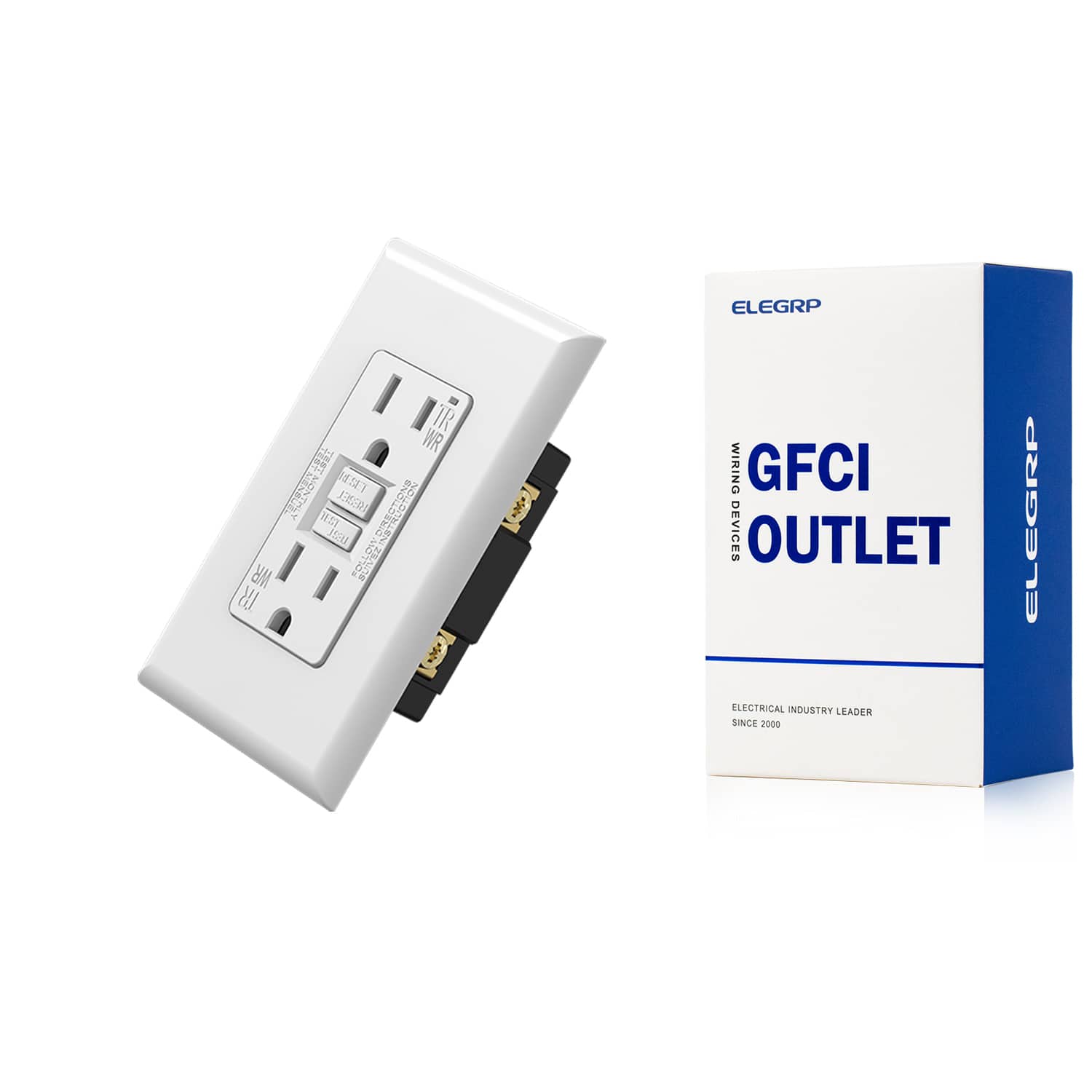 ELEGRP - GFCI Outlet Self-Test, 15A 125V Weather Resistant Duplex wall outlet, w/Wall Plate, UL Listed, Matte 1PC - White