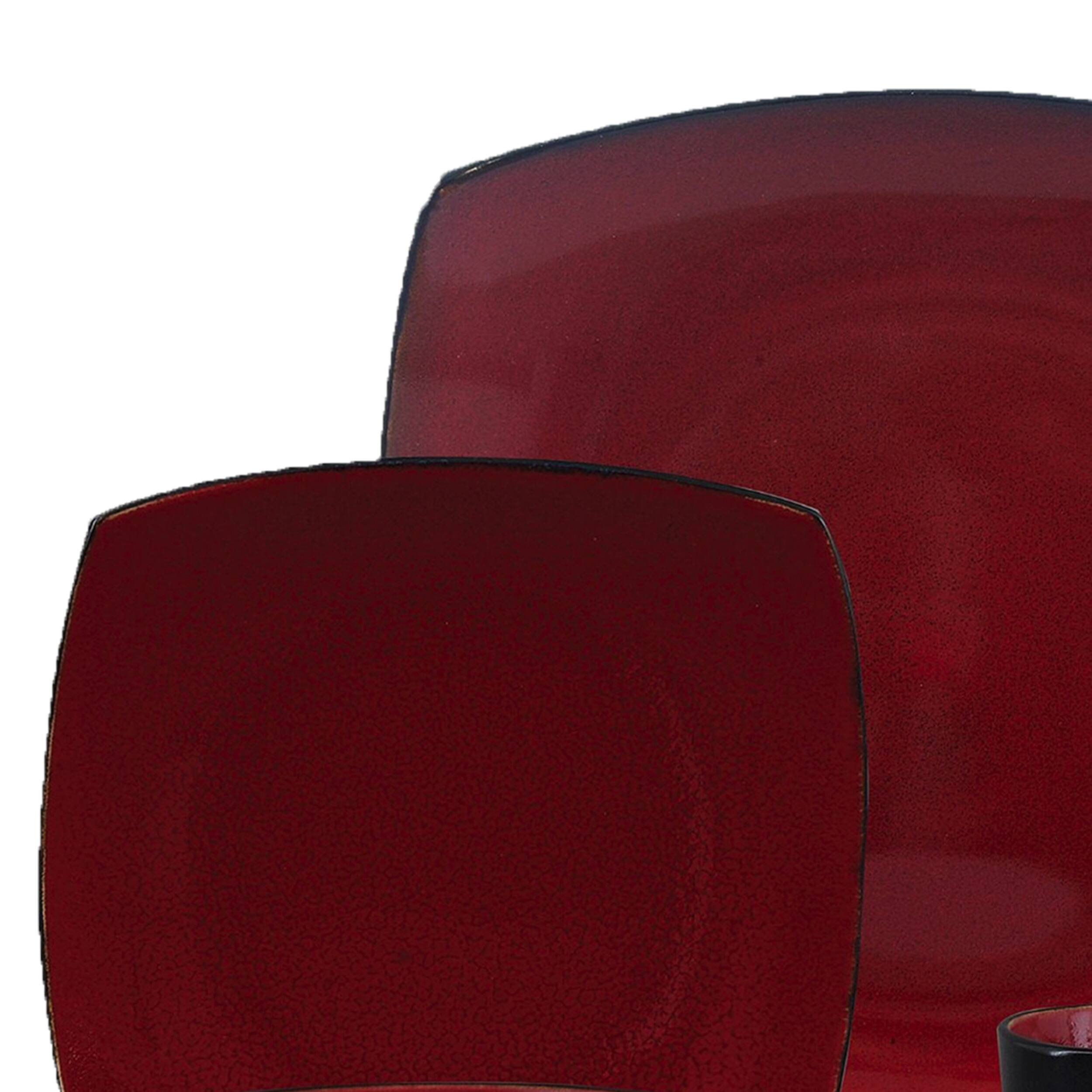 Alt View 2. Gibson - Gibson Soho Lounge 16 Piece Square Stoneware Dinnerware Set in Red and Black - Red.