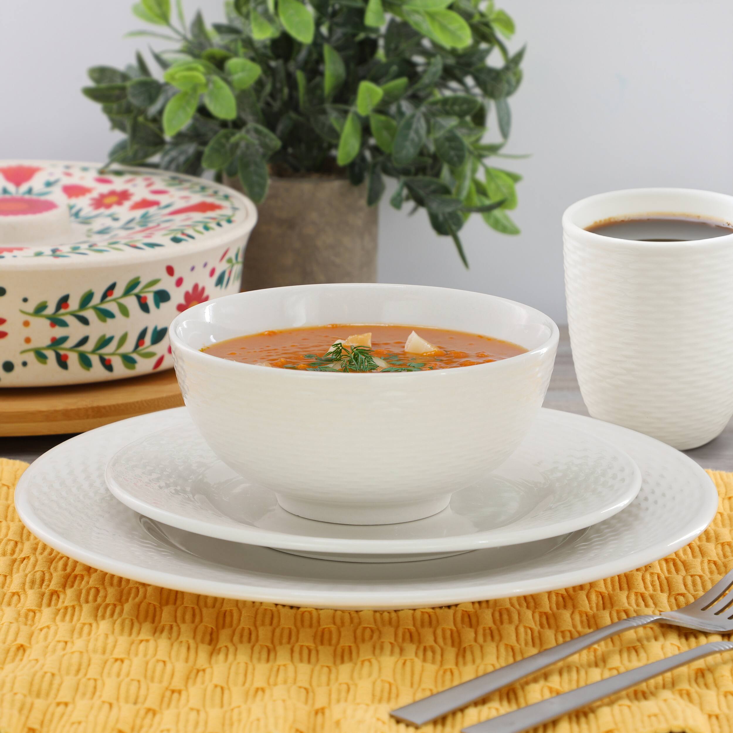Alt View 3. Elama - Elama Ophelia 16 Piece Stoneware Dinnerware Set in White - White.