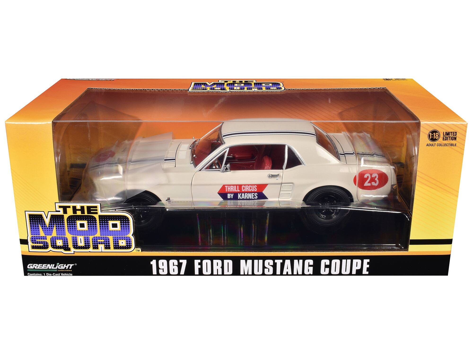 "1967 Ford Mustang Coupe #23 ""Thrill Circus By Karnes"" White 1/18 Diecast Model Car by Greenlight" price history on PriceWatchPro