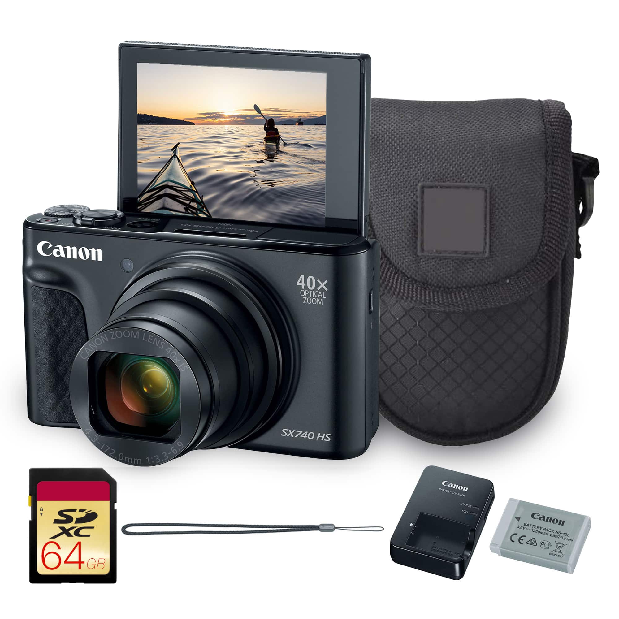 Canon - PowerShot SX740 HS Digital Camera Black (2955C001) Travel Zoom Bundle