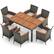 Angle. Costway - 7 Pieces Outdoor Wicker Dining Set with Acacia Wood Table and 6 Armchairs - Mix Gray,Beige.