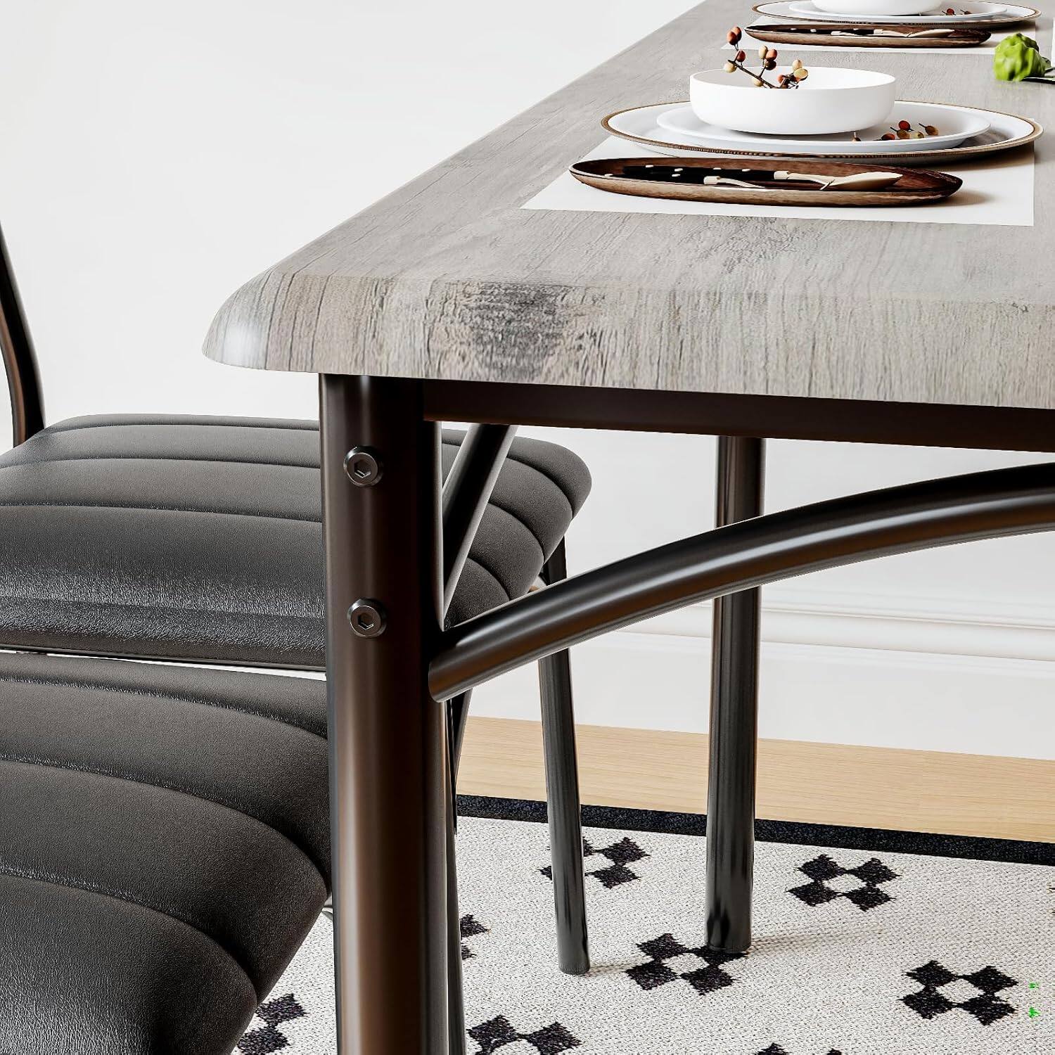 Alt View 5. Acekool - Dining Table Set for 2, Wooden Kitchen Table and Chairs of 2 with Upholstered Chairs - Grey.