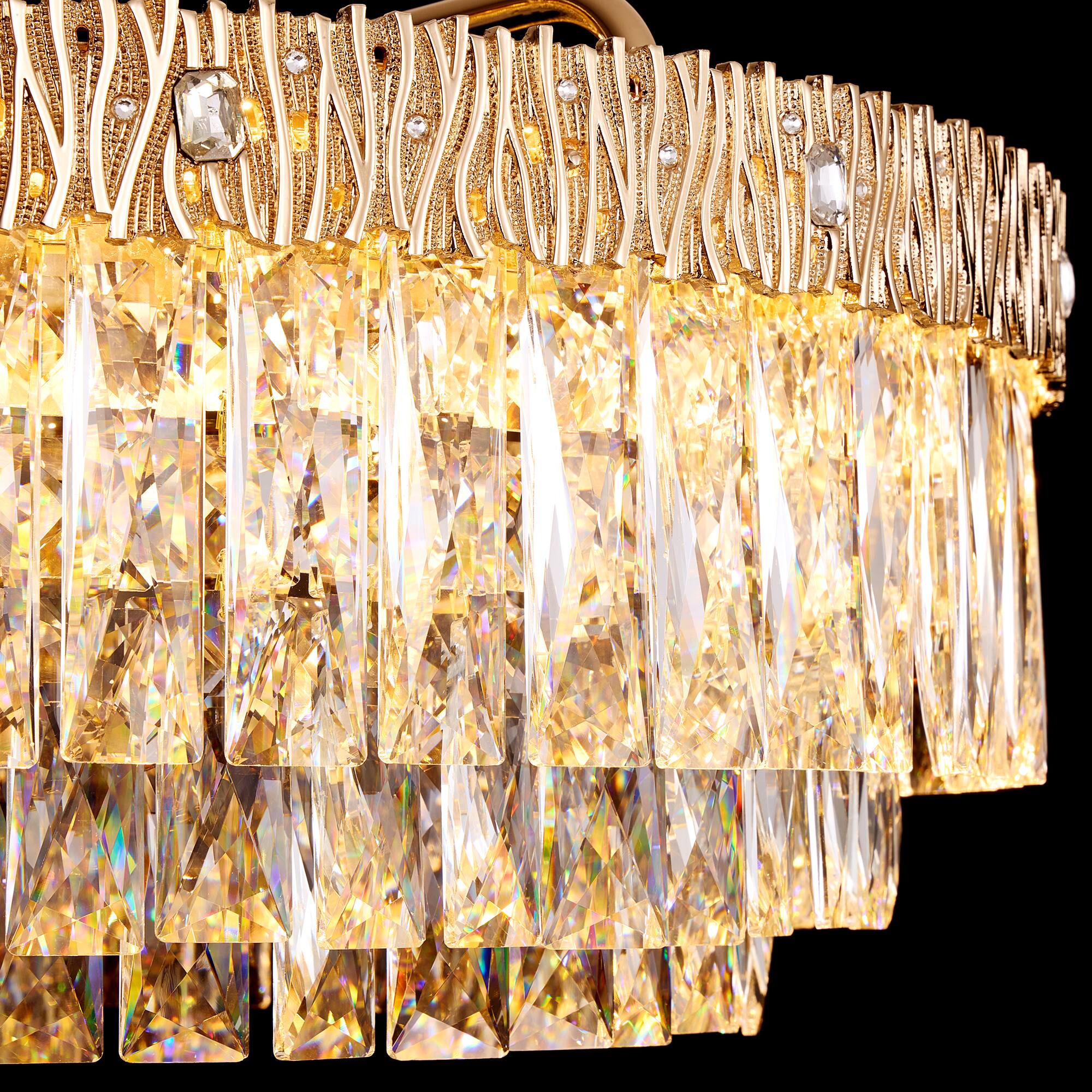 Alt View 4. Siljoy - 24 Inch Round Luxury Champagne Gold Multi-Layer Crystal Chandelier, Ceiling Pendant Light for Living Room and Foyer - Champagne Gold.