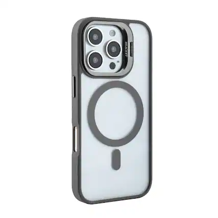 Front. Reiko - Magnetic Phone Case (Grey) With Built-In Invisible Kickstand Compatible With Iphone 16 Pro - Grey.