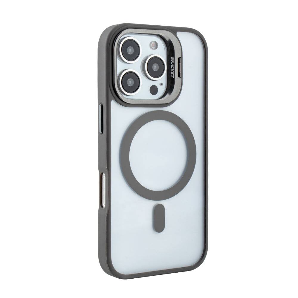 Front. Reiko - Magnetic Phone Case (Grey) With Built-In Invisible Kickstand Compatible With Iphone 16 Pro - Grey.