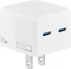 Insignia™ - 35W Dual USB-C Port Wall Charger for MacBook Pro, iPad, iPhone, Apple Watch, Samsung Smartphones & More - White - Front_Zoom