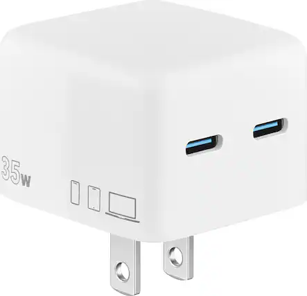 Front. Insignia™ - 35W Dual USB-C Port Wall Charger for MacBook Pro, iPad, iPhone, Apple Watch, Samsung Smartphones & More - White.