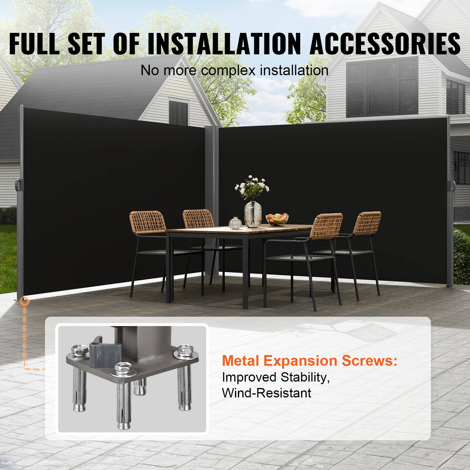 FULL SET OF INSTALLATION ACCESSORIES
No more complex installation
Metal Expansion Screws: Improved Stability, Wind-Resistant