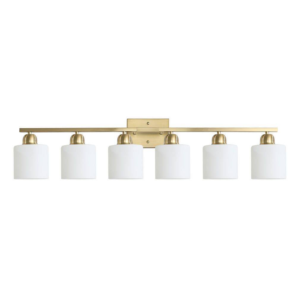 Left. Kadyn - 6 Light Gold Bathroom Vanity Light, Gold Bathroom Light Fixtures, 38" Modern Brushed Gold Vanity Lighting Fixtures, Gold - Gold.