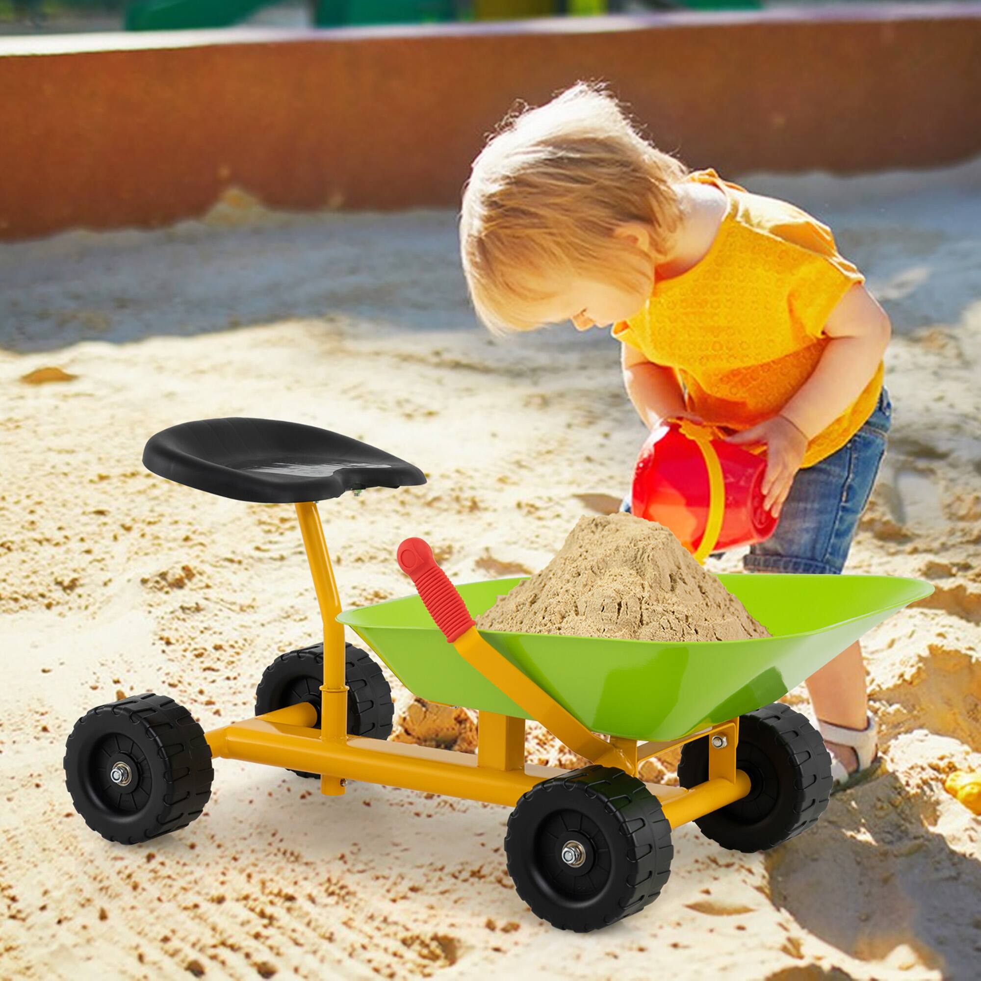 Alt View 4. Gymax - Gymax Kids Ride-On Sand Dumper Outdoor Sandbox Toy w/ Controllable Shovel & 4 Wheels - Green.