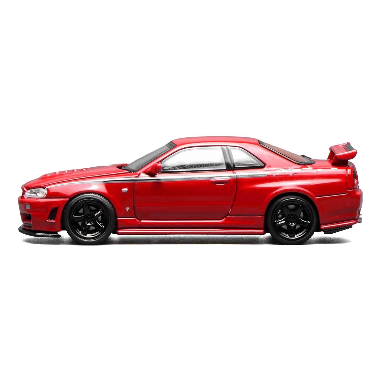Alt View 2. MotorHelix - Nissan Skyline GT-R (R34) Nismo RHD Custom Red with Stripes "Senior 64" Series 1/64 Diecast Model Car by MotorHelix.