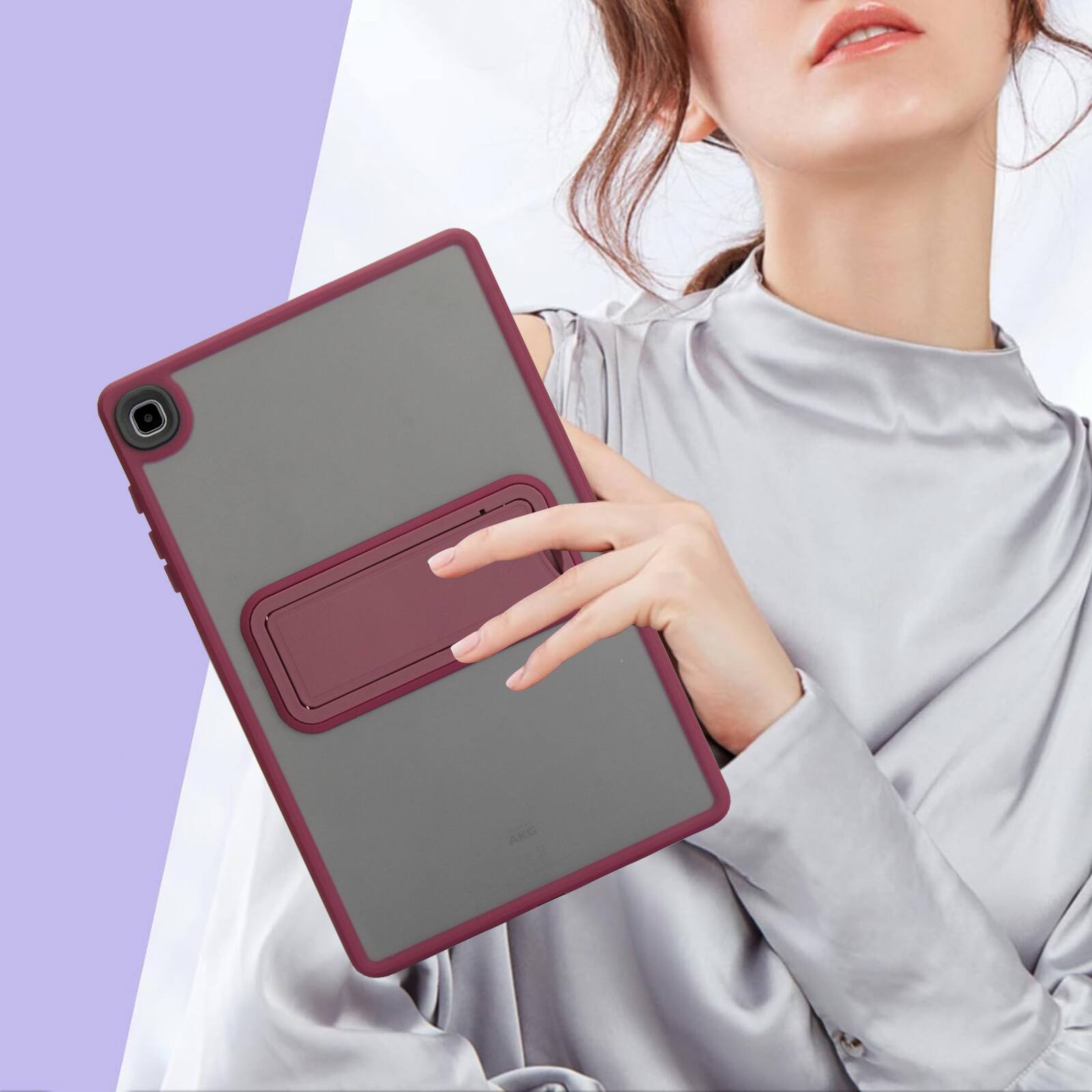 Alt View 3. Dteck - Matte Case for Samsung Galaxy Tab S6 Lite 10.4" (2020) with Foldable Kickstand,Slim Shockproof Transparent Back Cover - Winered.