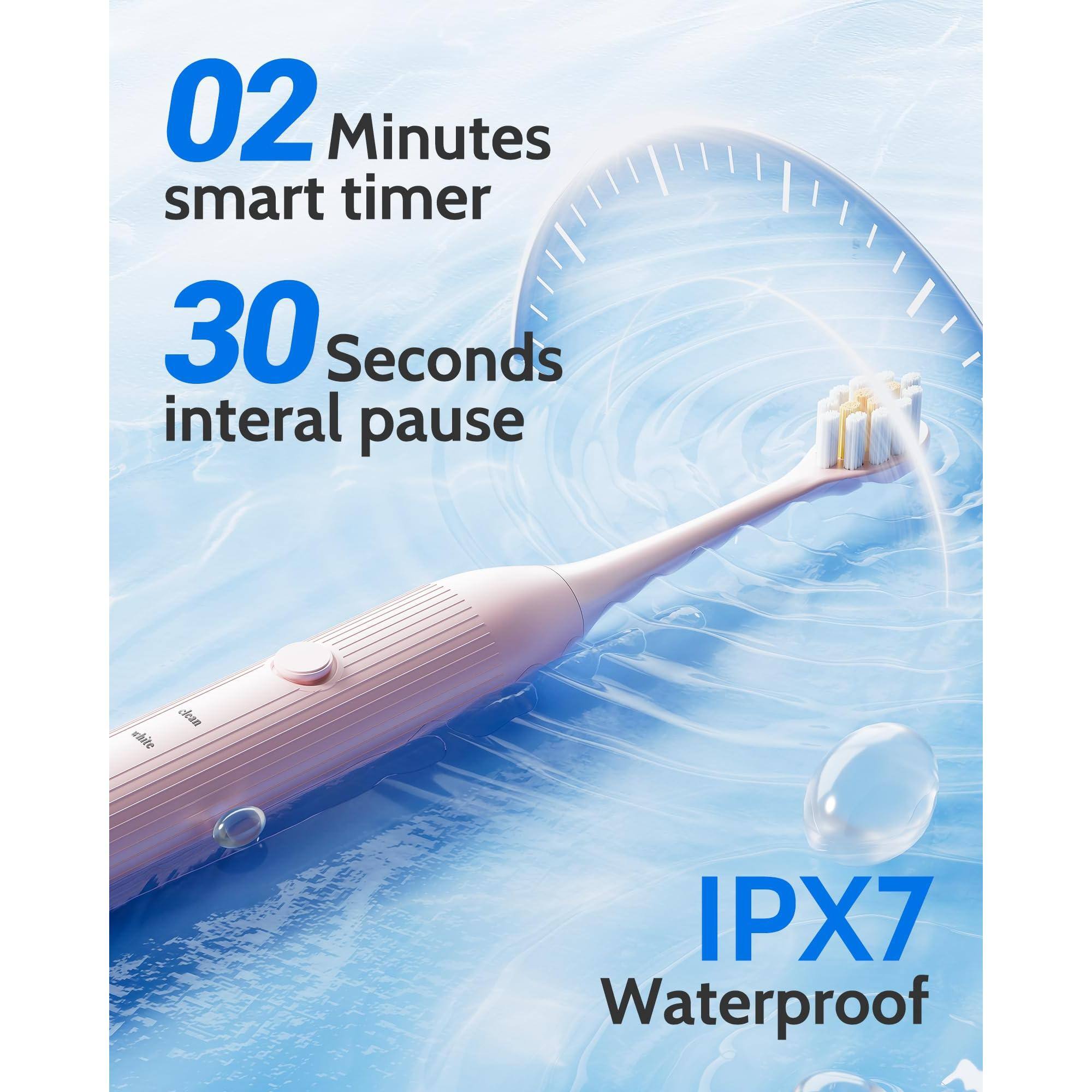 02 Minutes smart timer  
30 Seconds interal pause  
IPX7 Waterproof