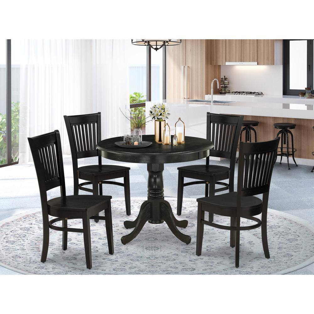 Alt View 2. East West Furniture - East West Furniture 5-Pc Dining Room Table Set- 4 dining room chairs and Dining Room Table - Wooden Seat and Slatted - Multi-Color.
