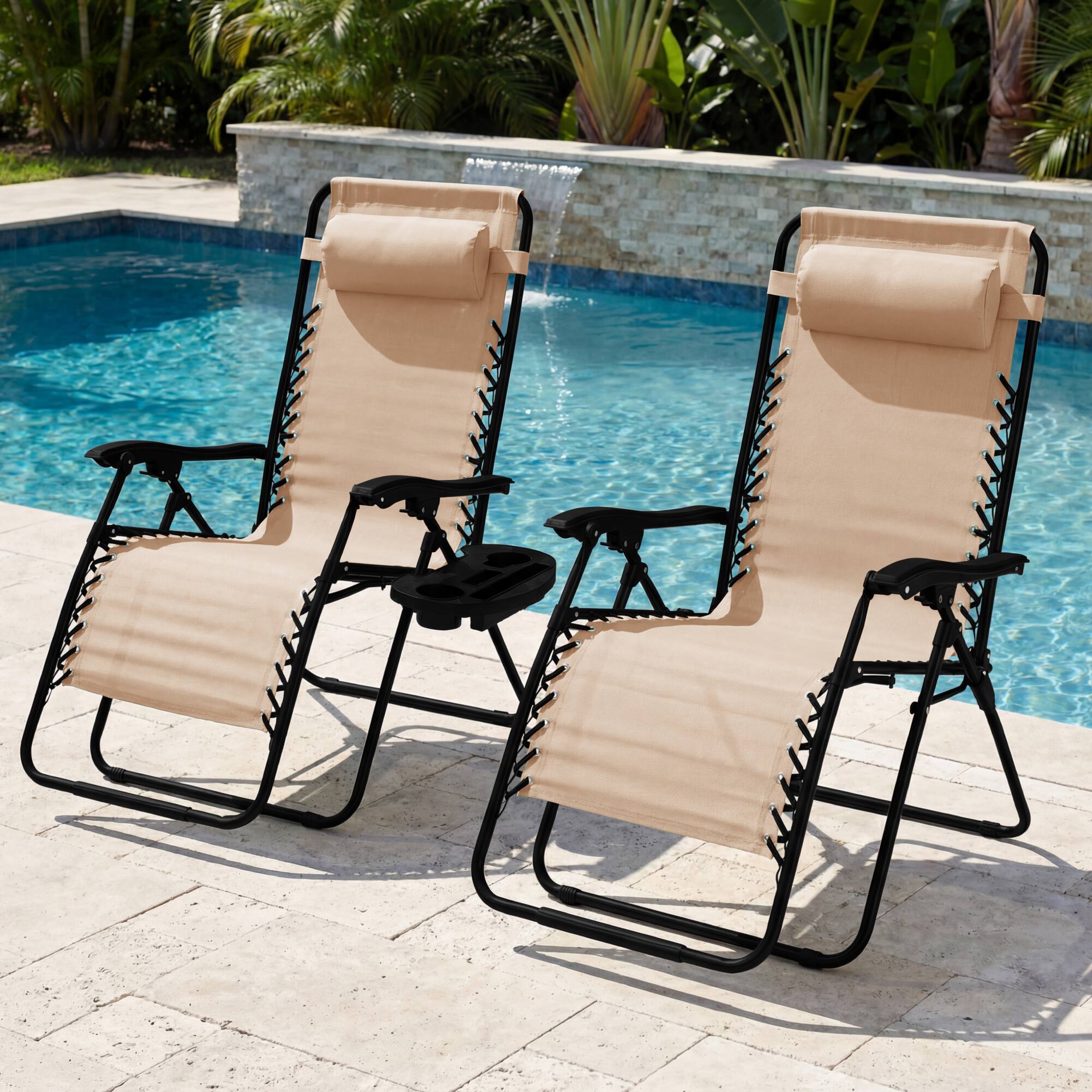 Alt View 3. Best Choice Products - Best Choice Products Set of 2 Extra Wide Zero Gravity Lounge Chair Recliners w/ Cup Holder - Sand - Sand.