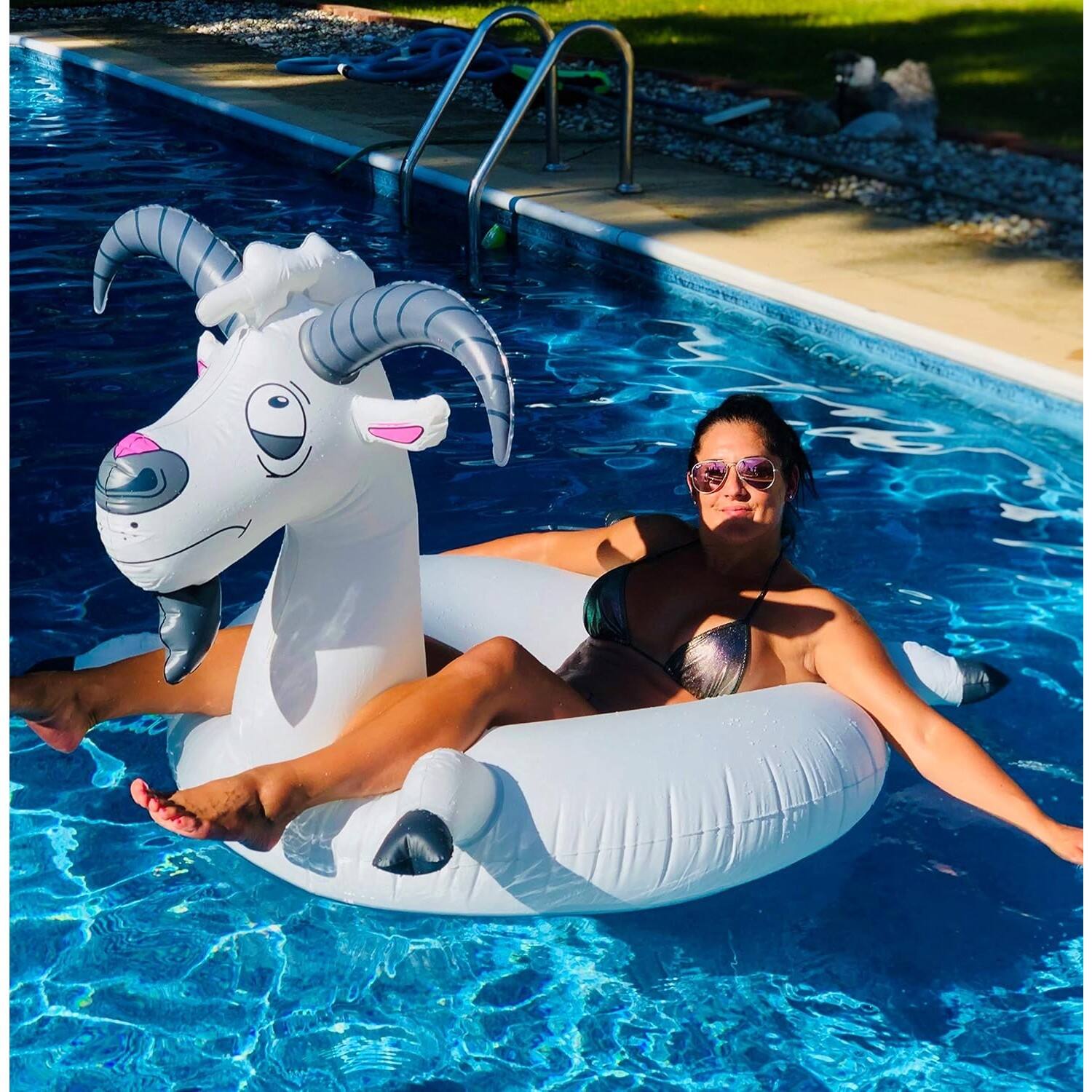 Alt View 3. Swimline - Inflatable LOL Goat Swimming Pool Ring - 56" - Gray - Gray.