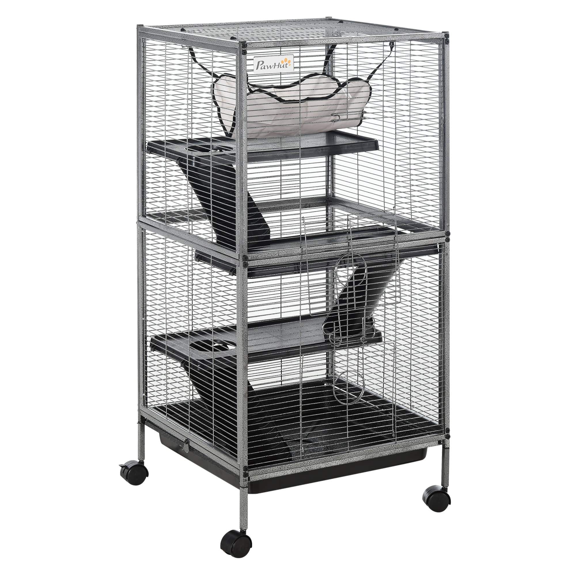 Front. Pawhut - Metal Small Animal Cage, 4-Tiers Rolling Big Ferret Cage with Hammock, Removable Tray, Chinchilla, Sugar Glider.