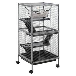 Dexmalle - Dexmalle-Small Animal Cage,for Ferret Chinchilla Sugar Glider,with Hammock & 4 Tiers & Removable Tray-Metal,Wheels,Gray