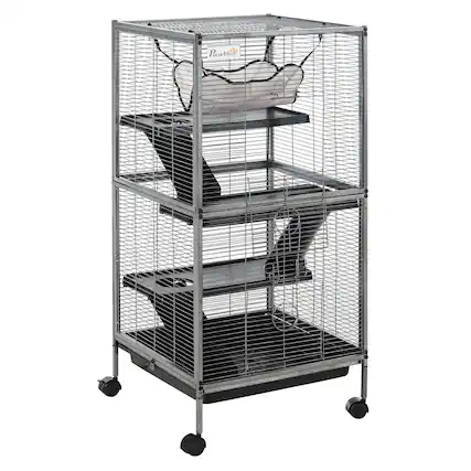 Front. Dexmalle - Dexmalle-Small Animal Cage,for Ferret Chinchilla Sugar Glider,with Hammock & 4 Tiers & Removable Tray-Metal,Wheels,Gray.