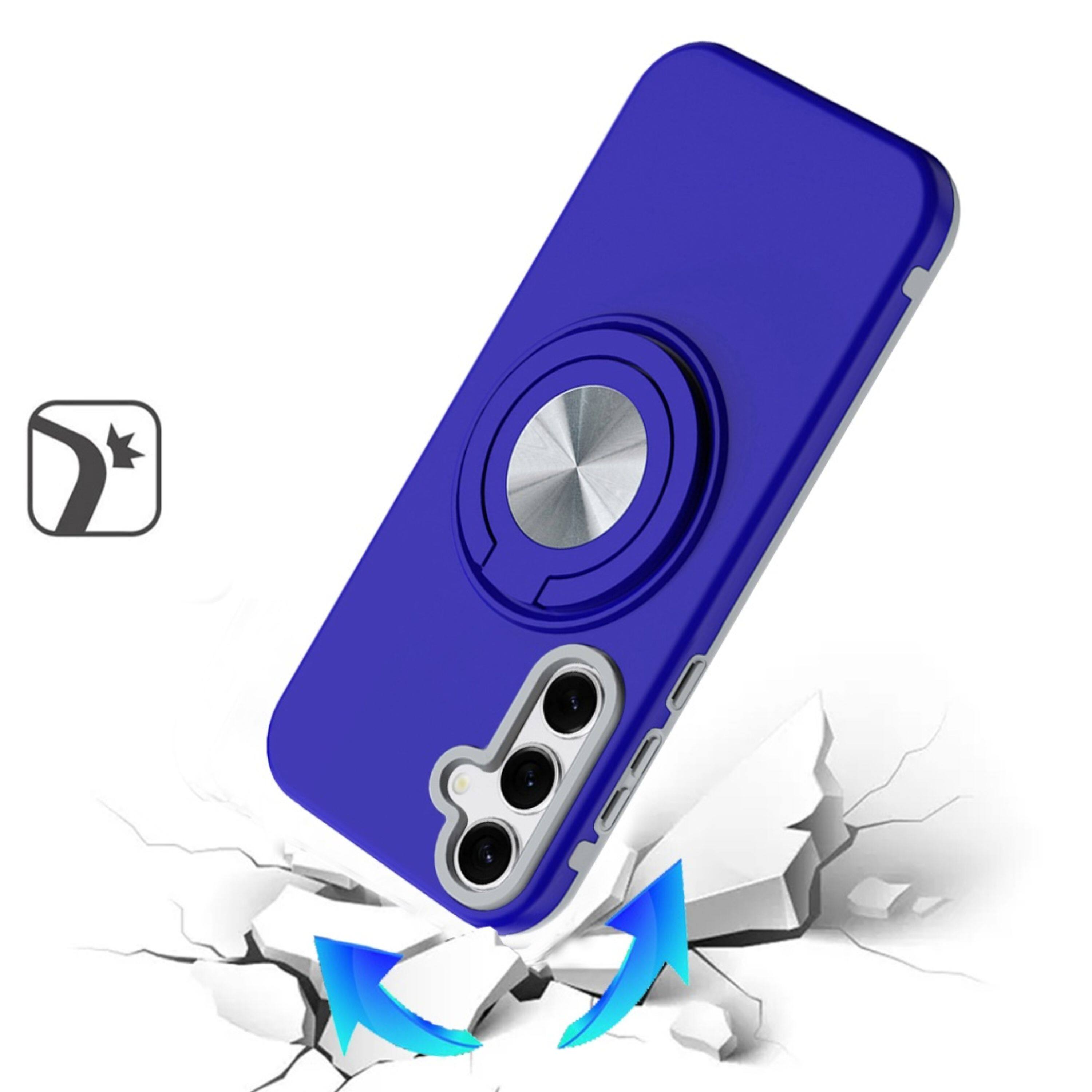 Left. Kitcheniva - Shockproof Phone Case With 360 Rotating Stand & Tempered Glass For Samsung Galaxy S26+ Blue - Blue.