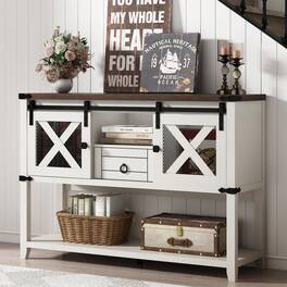 Lent Glitter Wood - 46'' Large Farmhouse Entryway Table with Sliding Barn Doors, Console Table Sofa Side Table with Storage Drawer for Hallw - White