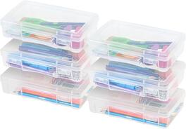 IRIS USA - IRIS Pencil Case Box Storage Organizer for Beads, Pens, and Art Supplies, Clear, Medium, 6Pk