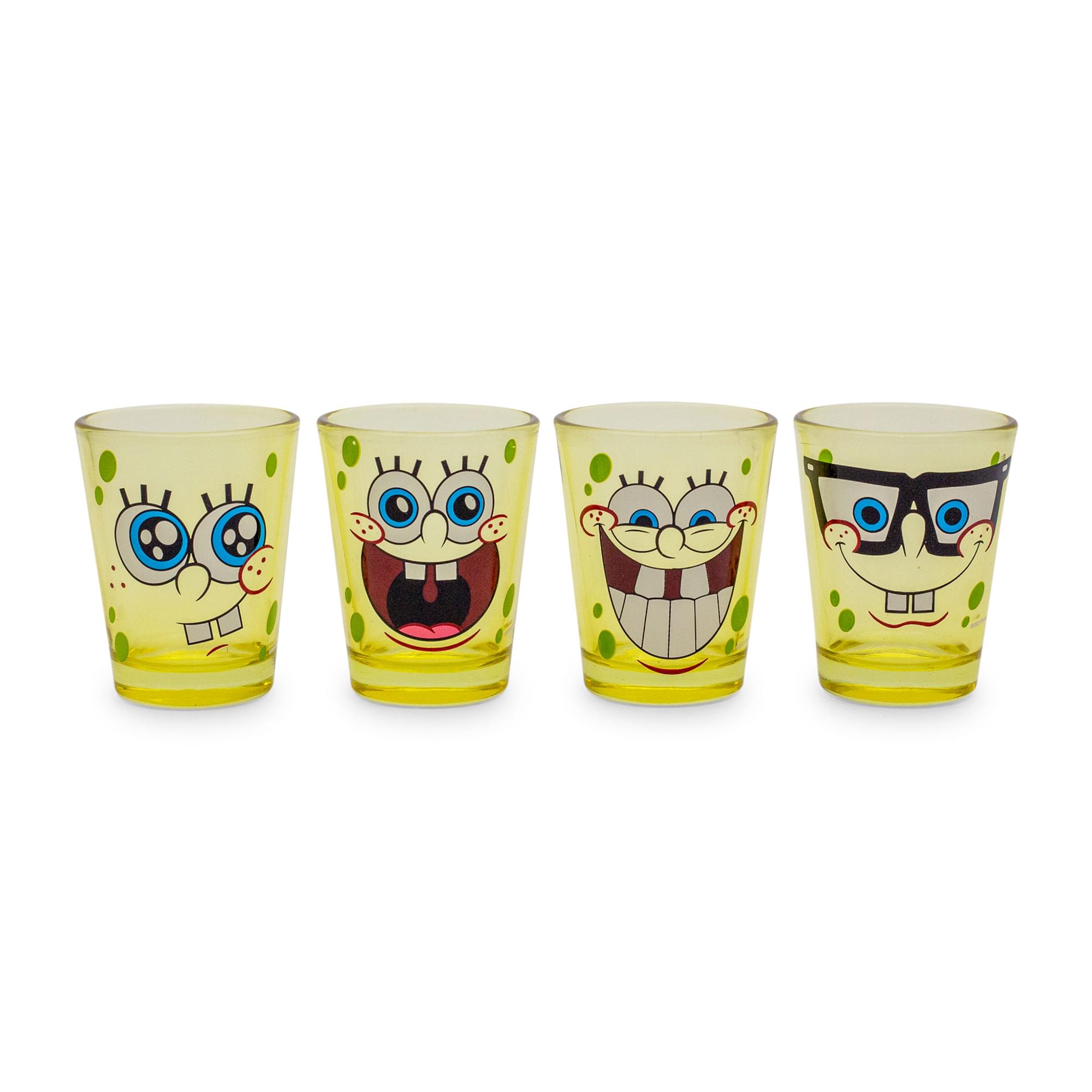 Front. Silver Buffalo - Nickelodeon SpongeBob Faces 2-Ounce Mini Glasses | Set of 4 - Yellow.