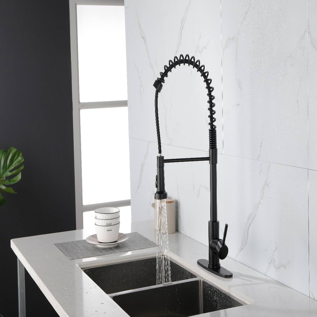 Alt View 3. Ropilly - Ropilly Spring Kitchen Faucet with Pull Out Sprayer, Matte Black Stainless Steel Single Handle Single Hole Faucet - Matte Black.
