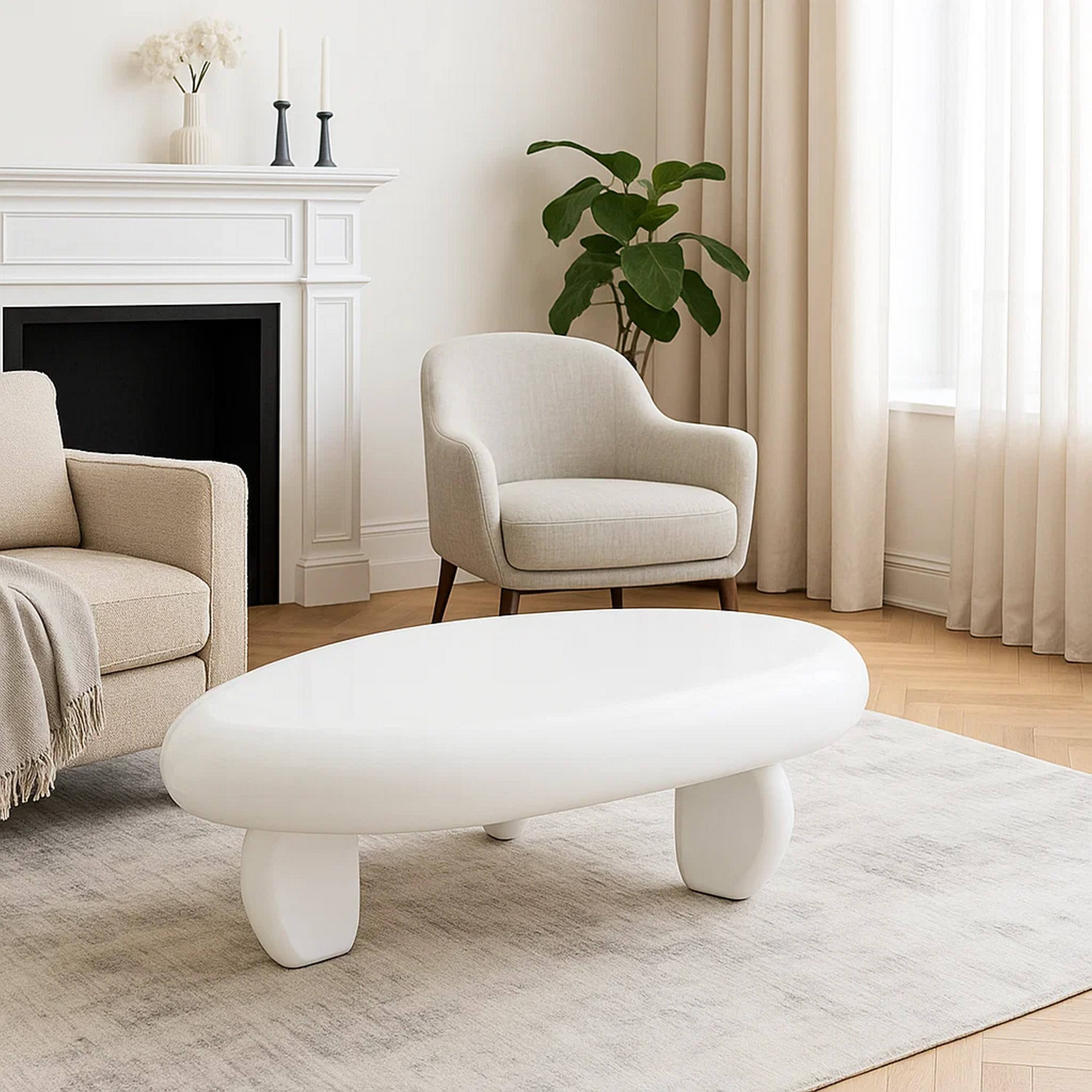 Alt View 5. Manhattan Lane - Vayu Coffee Table, 30 Inch Asymmetric Pebble Design, High Gloss White - White.