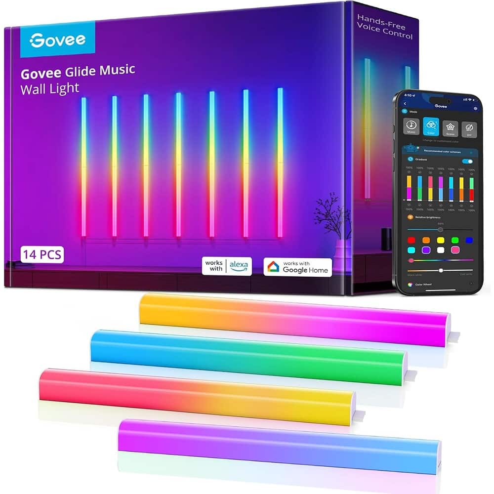 Schertz - Smart Music Wall Lights (7 Panels), LED Light Bars with Music Sync, Works with Alexa & Google Assistant, Bedroom, Living