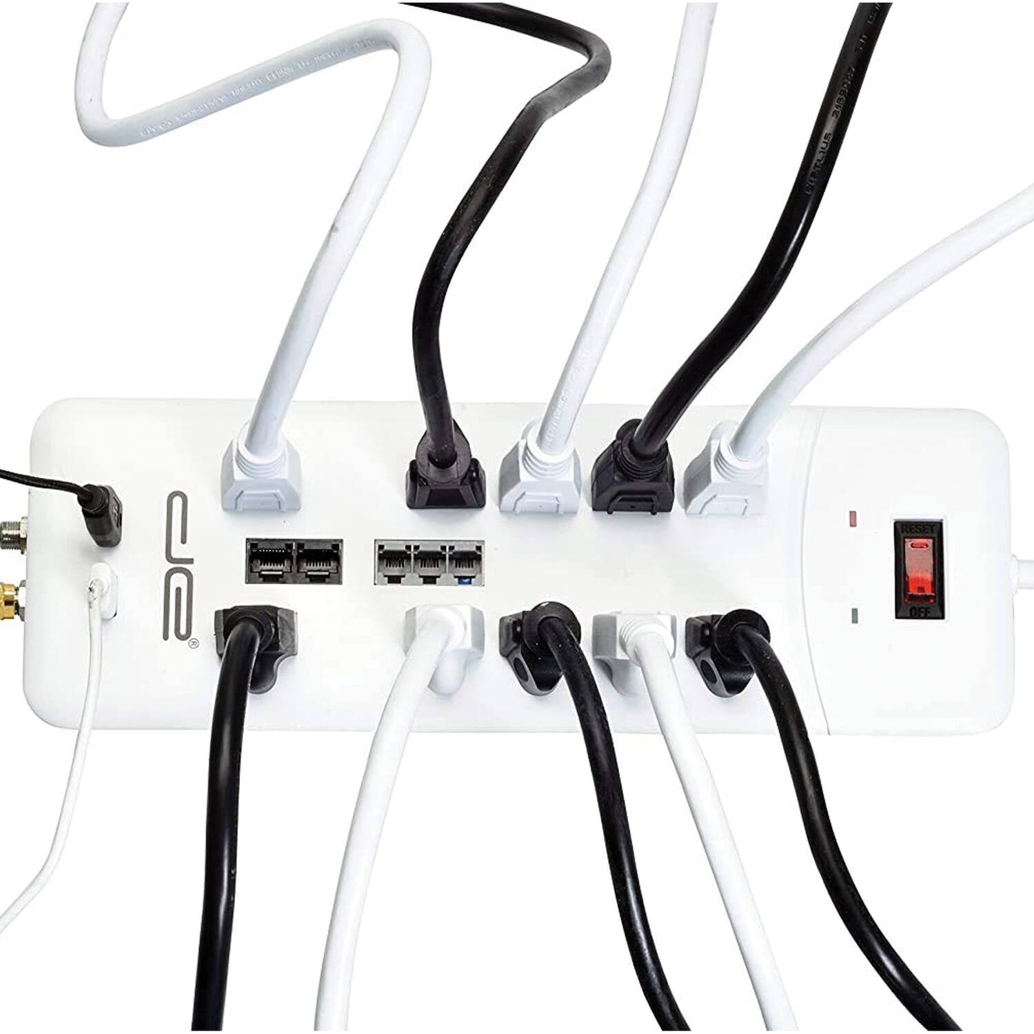 Alt View 2. Digital Energy - Digital Energy 10-outlet Heavy-duty Surge Protector Power Strip With 2 Usb Ports And Coaxial, Phone, And Modem - White.